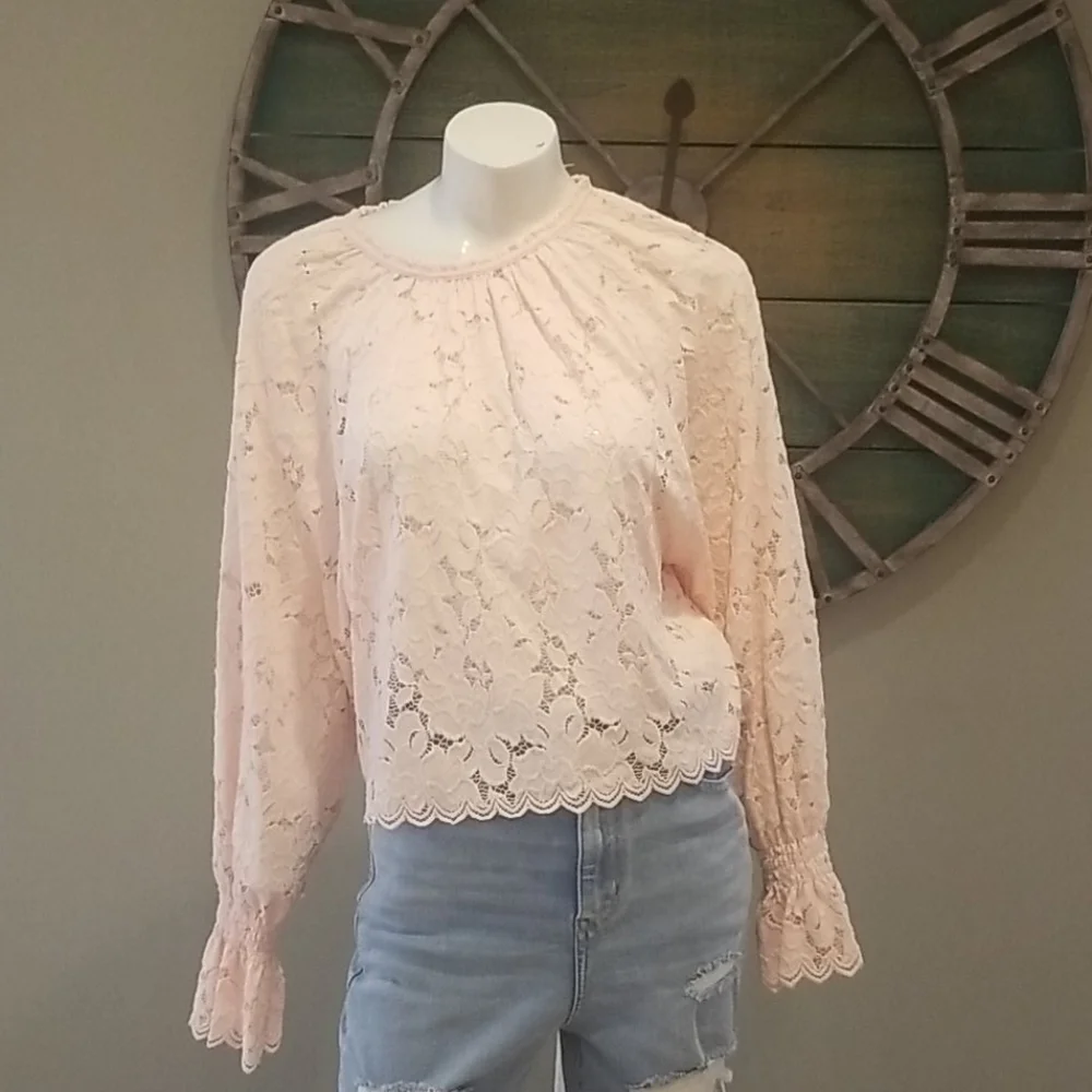Free People Olivia Balloon Sleeve Lace Blouse